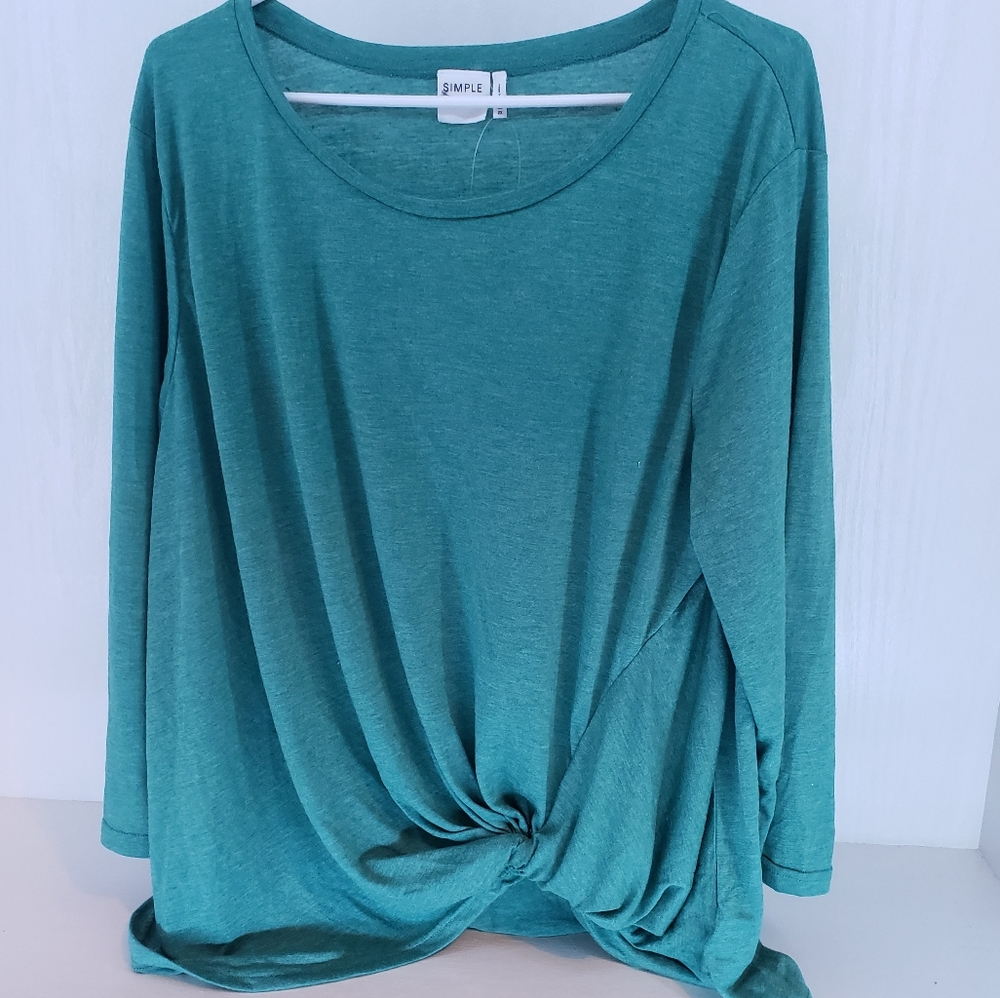 Simple Shirt, Green, Side Knot Tunic 2X 3/4 Sleeve